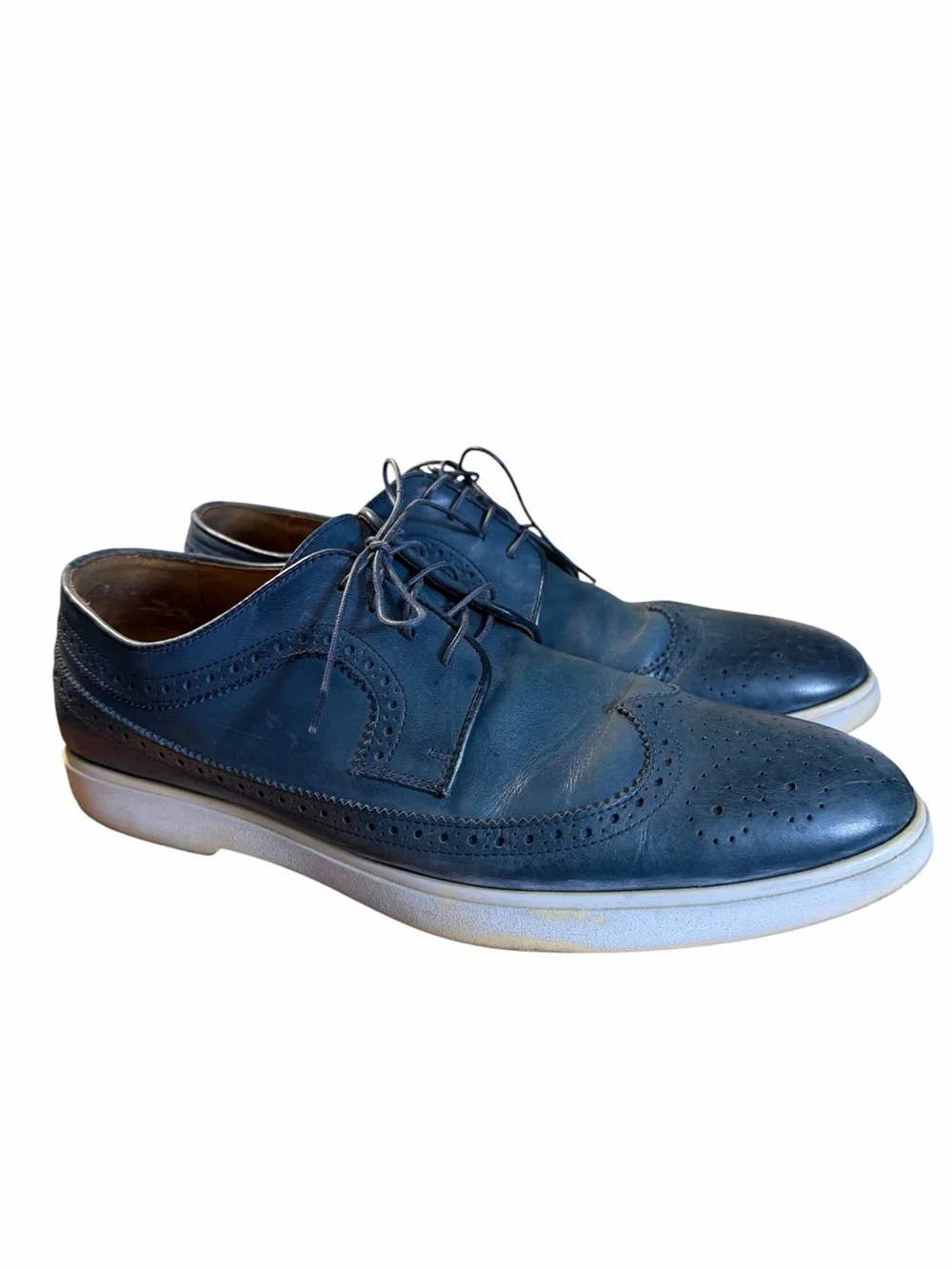 🍁Paul Fredrick Blue Italian Leather Wingtip Oxford Shoes Men Size 12